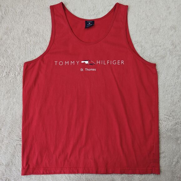 Tommy Hilfiger Tank Top Men's XL Red St. Thomas Virgin Islands Beach Gym FLAW - Picture 1 of 6
